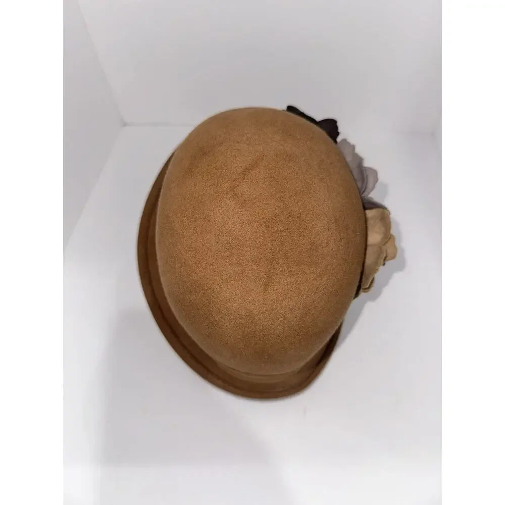 Scala Women’s Pecan Wool Felt Cloche Hat Handmade Floral Accent One Size